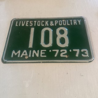 LICENSE PLATE Maine livestock Poultry dealer 1972 73 #108 3 Digit