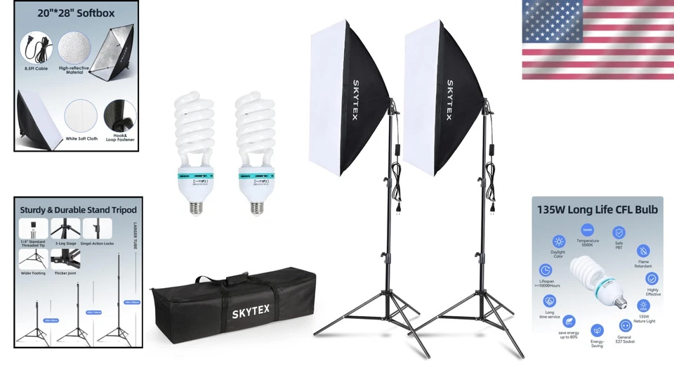 Portable 20x28in Softbox Kit with 135W Bulbs - Ideal for Perfect Lighting - Image 2 of 4
