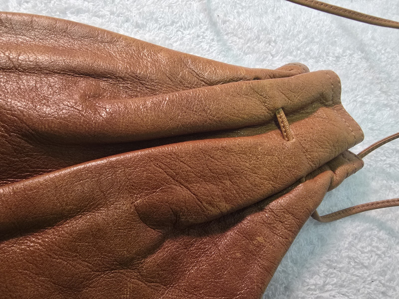 VTG Halston Brown Leather Drawstring Satchel - image 6