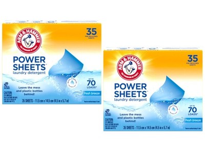2 Pack ARM & HAMMER Power Sheets Laundry Detergent Fresh Breeze 35 ct 70 Loads