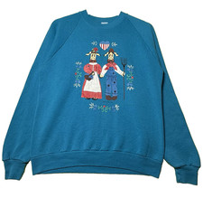 Vintage Jerzees Crewneck Blue Sweatshirt Adult Large 42-44 Farm Cow Made in USA
