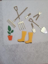 9pc. Springtime Gardening Tools cardstock paper die cut scrapbook