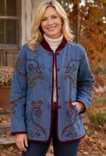 Denim Co Jacket Denim Lined Embroidered Fall Cottage Americana Mom Size Large
