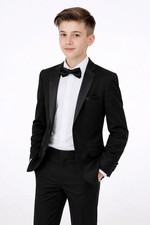 Boys Suits Black Tuxedo Suit Boys Wedding Suit Page Boy Party Prom 4 Piece Suit