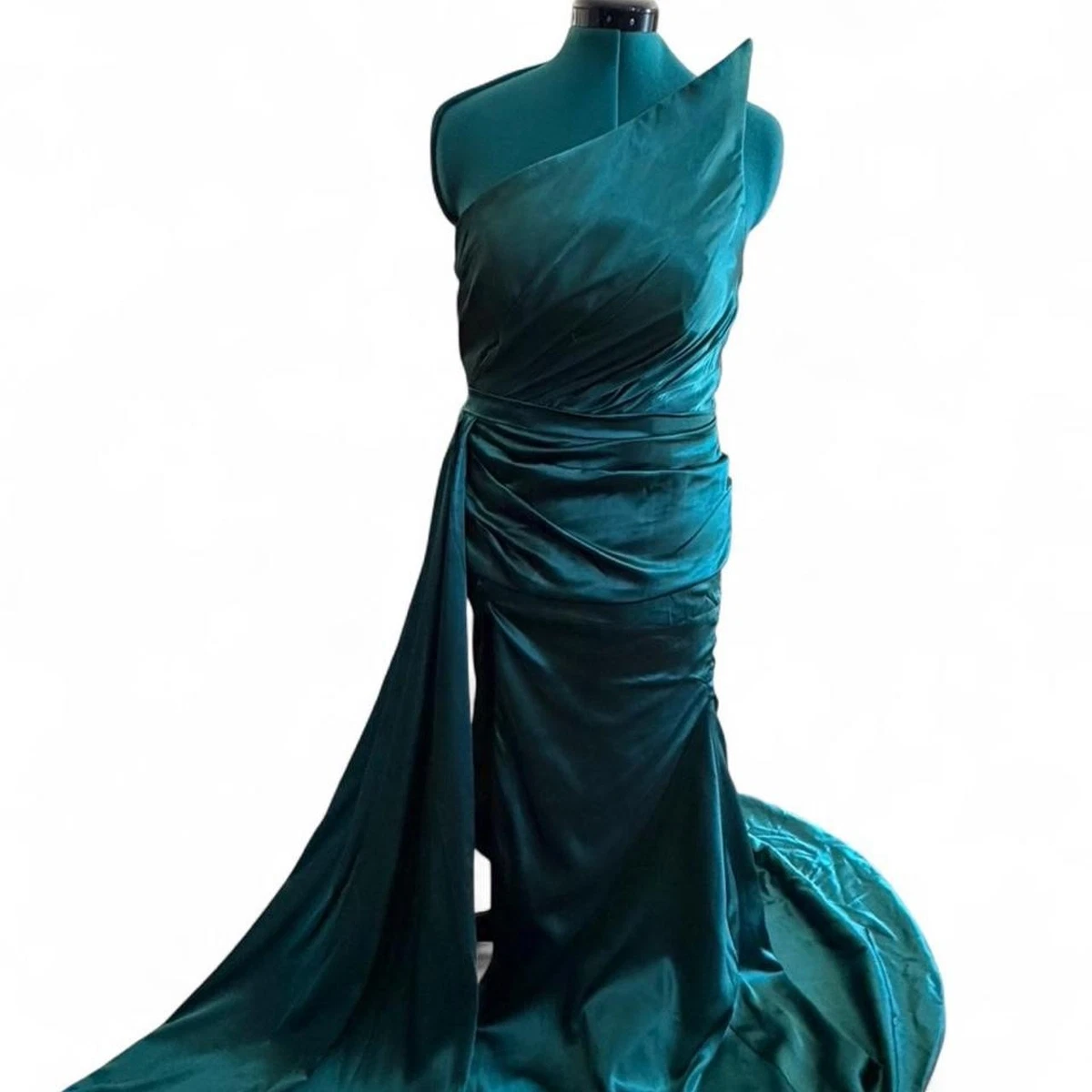 dark green prom dress ball gown ZAPAKA Women Dark Green Prom Dress with Slit A-Line One-Shoulder Long Tulle Evening Dress, Dark Green / US20W main image 0