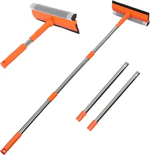 Professional Window Squeegee,2 in 1 Squeegee Window Cleaner with Long Stainless 