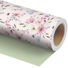  Pink Floral Wedding Wrapping Paper Roll - 17.5 Inches * 33 Ft - Romantic Gift 