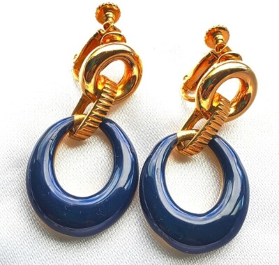 VTG Camrose & Kross JBK Jacqueline Kennedy Blue Enamel Screw Back Earrings 