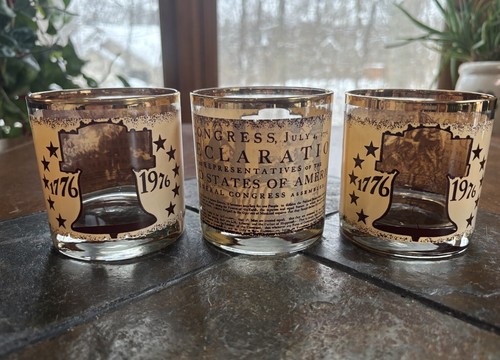 3 Vintage Bicentennial Declaration of Independence 1776-1976 Whisky Rocks Gläser - Bild 1 von 11