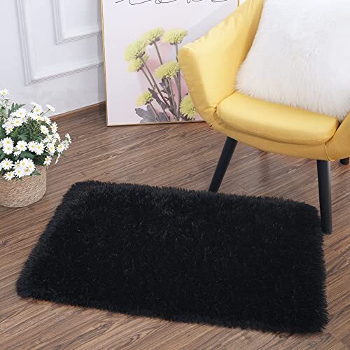 Super Soft Fluffy Rug for Bedroom, Modern Shaggy Rug Fuzzy 2 x 3 Feet Black - Picture 7 of 7