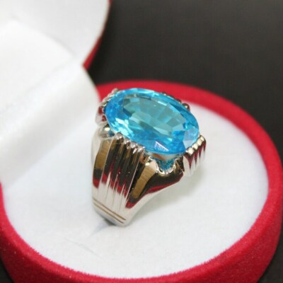 Herrenring ovale Form Blautopas in Sterling Silber 925 Ring selten Blautopas Ring 
