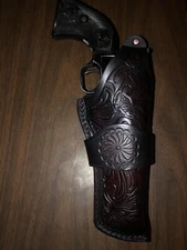 Fits Uberti Stallion 4 3/4" 22LR Leather Thumb Break Holster Floral Straight