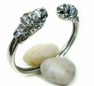 Lion Hellenic Jewelry Silver Lion's Head Cuff Bracelet GREEK ROOTS