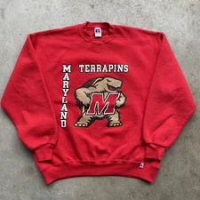 VTG 90s Maryland Terrapins Crewneck Sweatshirt Red Cotton Blend V-Stitch Size XL