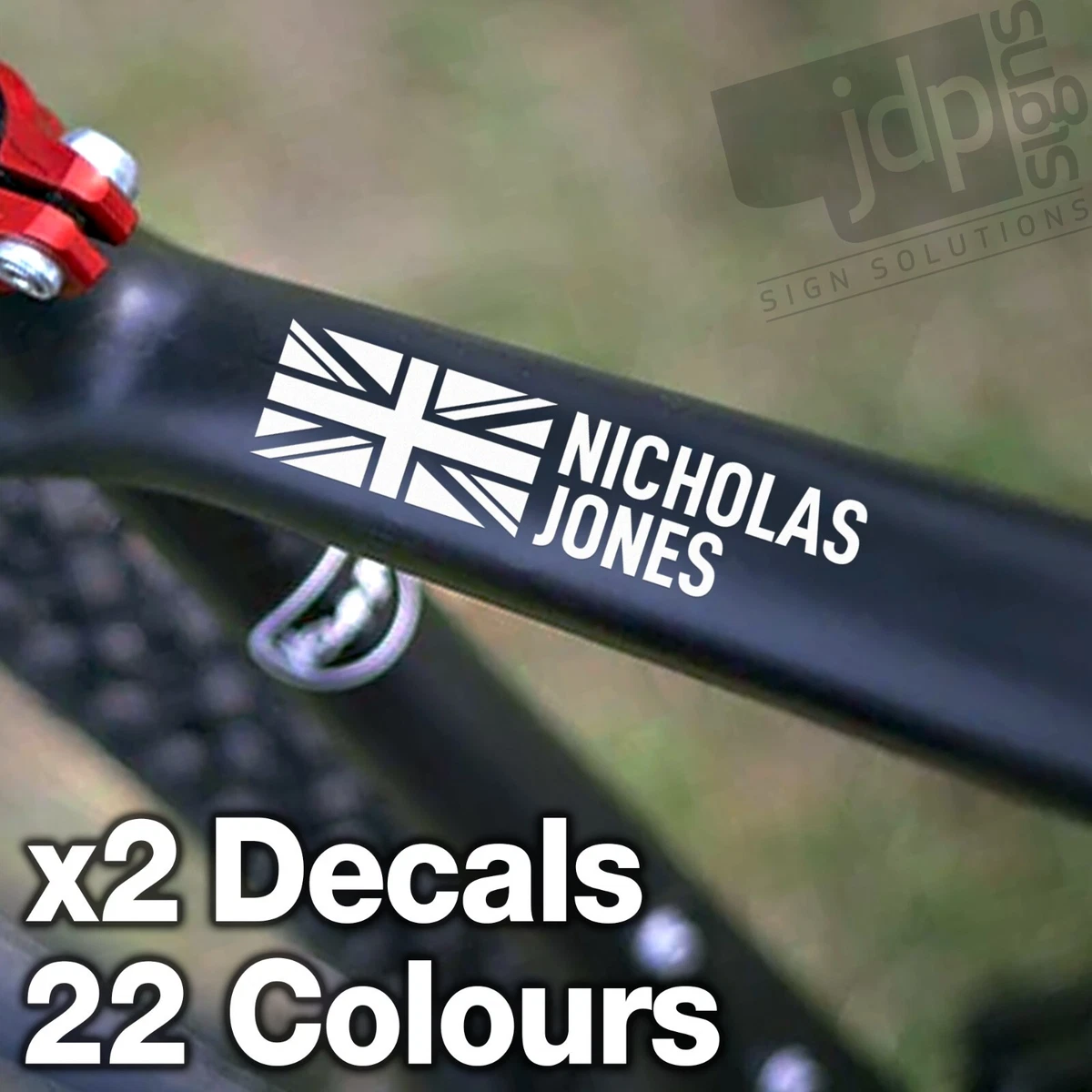 Sticker For Bike Frame x2 PERSONALISED ENGLAND FLAG BIKE FRAME NAME STICKERS VINYL DECAL CYCLE HELMET | eBay