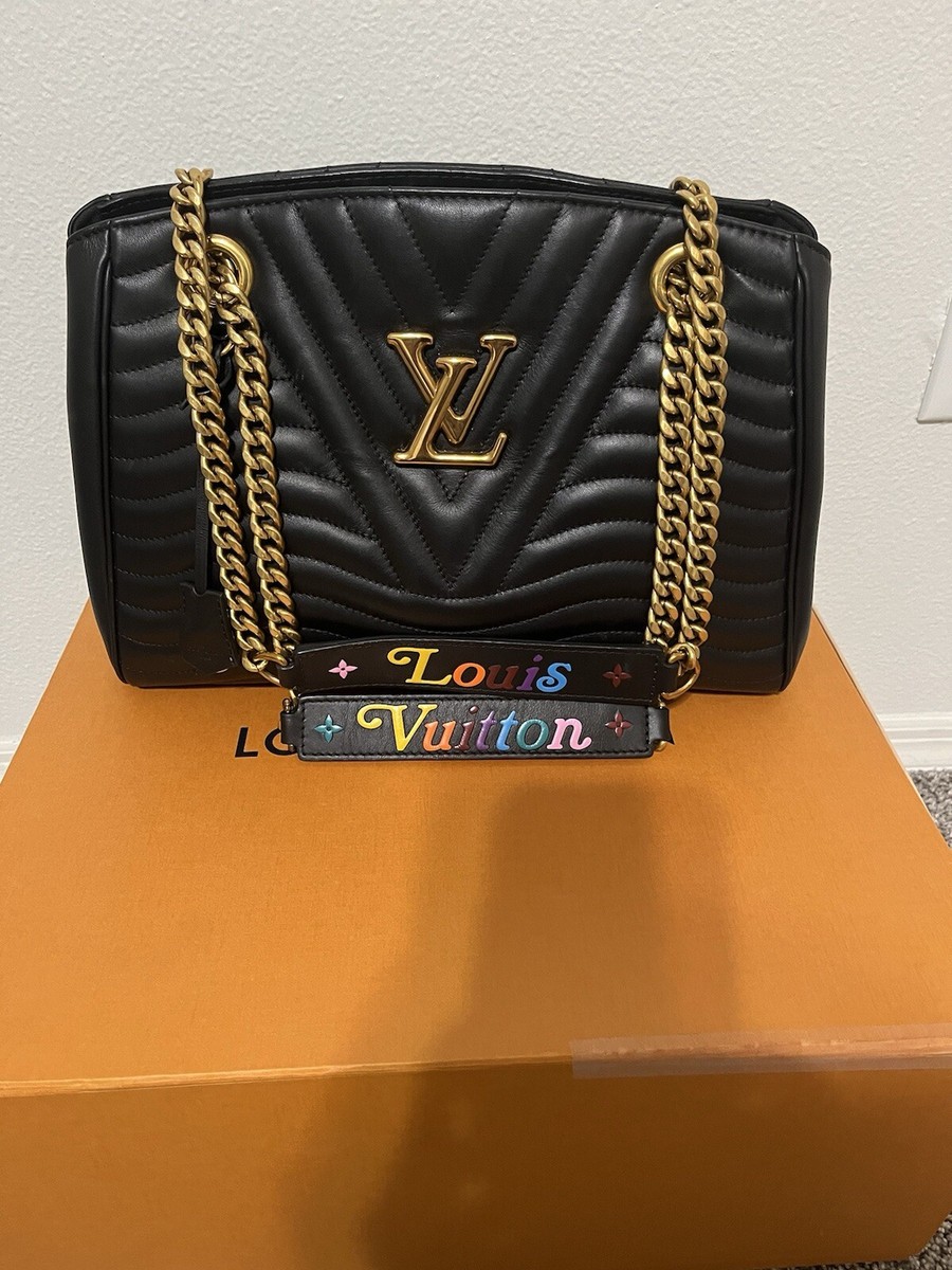 Authentic Louis Vuitton New Wave Shoulder Bag MM Black Leather