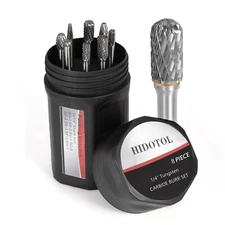 Carbide Burr Set 1/4" Shank 8PC Tungsten Double Cut Carbide Rotary Burr Set f...