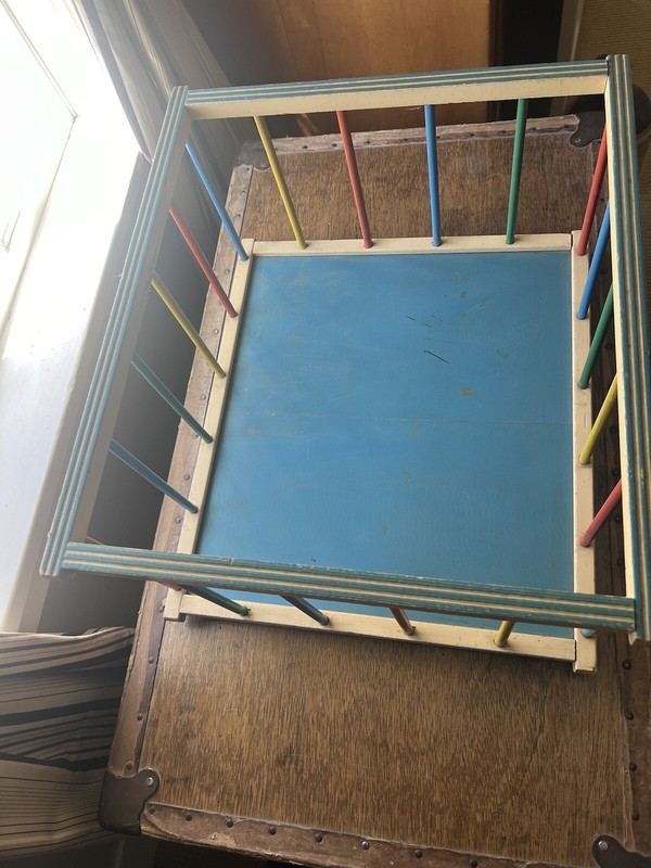 Vintage Wooden Doll Playpen With Roller Wheels 17 X 19.5 X 10.5