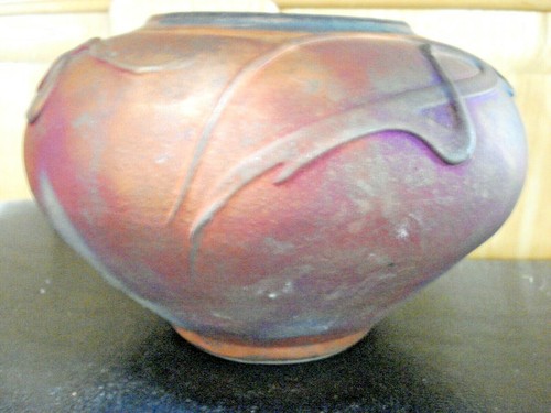 RARE Signed Kerry Gonzalez Copper Matte Raku Lobdolla Art Pottery Bowl - Picture 5 of 11