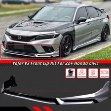 For 22-24 Honda Civic Yofer V3 Black Lunar Silver Front Bumper Lip Splitter Kit