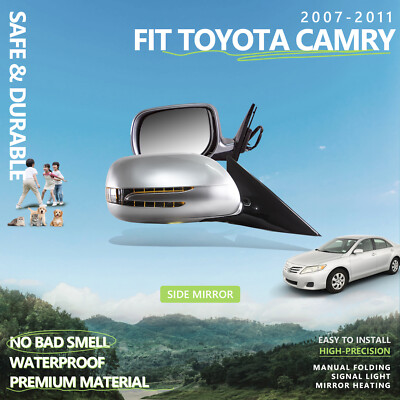 For 07-2011 Toyota Camry Side Mirrors Folding Pair Silver LED Side Mirror 5 Pin