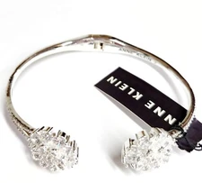 Anne Klein Cubic Zirconia Crystal Hinged Cuff Bracelet Silvertone Plated NWT