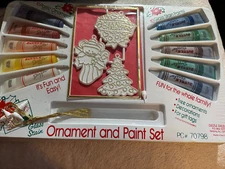 VINTAGE DIZZLE DAZZLE GLASS CHRISTMAS ORNAMENT PAINT SET USA-WALL