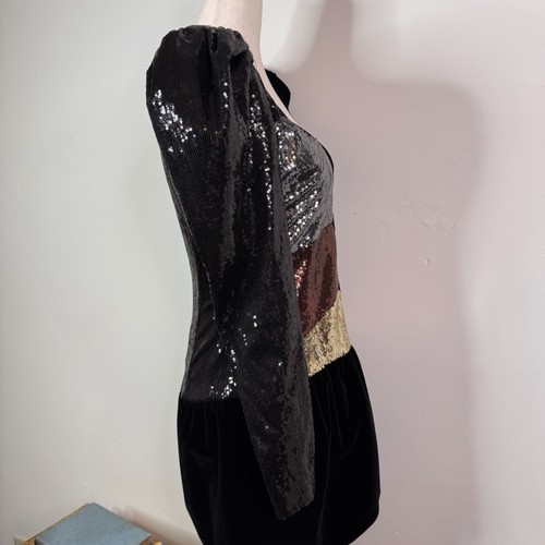 NWT Dundas Sequin Mini Dress Black Velvet Size FR 38 Puff Sleeve $2500 Cocktail - Picture 13 of 17