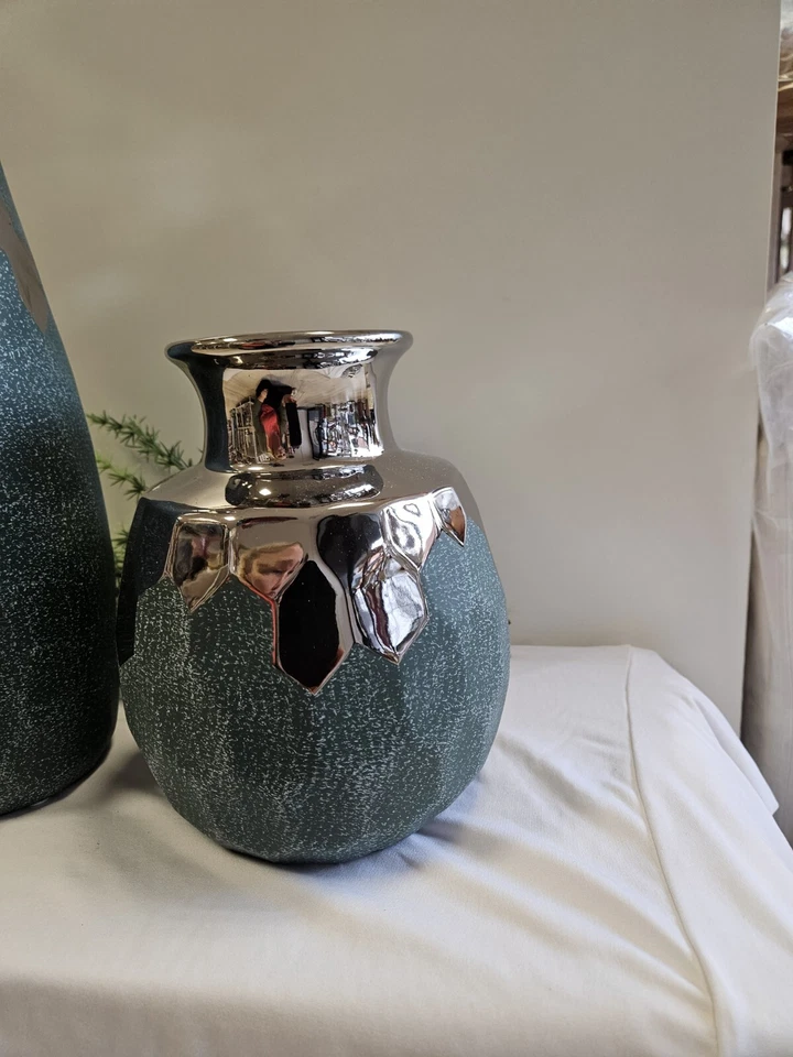 Vase Formano Edel Ca 22 cm Türkis Geschenkidee silber Keramik Wohnaccessoire - Bild 3 von 4