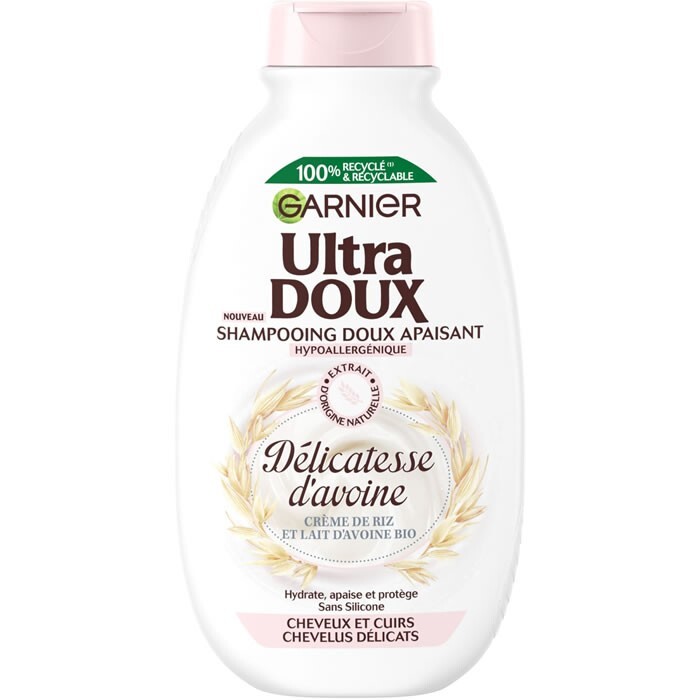 Shampoing crème de riz GARNIER apaisant au lait d'avoine pour hydrater et adoucir les cheveux