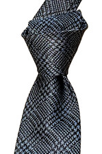 280 NWT TOM FORD Blue w/ black overcheck men's 3.7" woven silk neck tie ITALY
