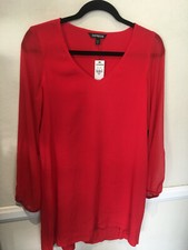 Express RED Long Sleeve w/ Sheer Sleeves Short Tunic Dress - Women’s Size S