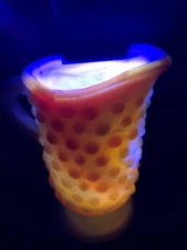 Vintage Kanawha Glass Hobnail Creamsicle Mini Pitcher UV Glow Orange Milk Slag