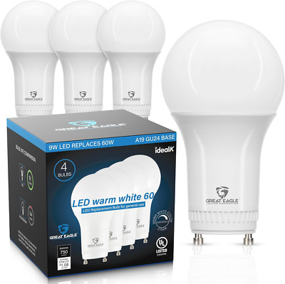 Great Eagle GU24 Led Bulb - A19 Shape, 9W (60W Equivalent), Dimmable, 2700K Warm