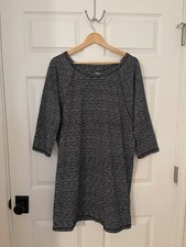 T By Talbots L Dress Black White Stripe Casual Peephole Back Excellent Condition