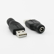 USB 2.0 A Male To 5.5mm x 2.1mm Female DC Power Converter Charger Adapter Black