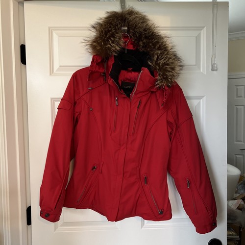 Nils Brand Red Womens Ski Jacket Fur Trim Hood Interior Pockets Sz 8 VTG |  eBay