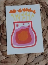 ACEO Watercolor Paper Acrylic Painting Anime Manga Pop Art Lava Pot Flowers M1