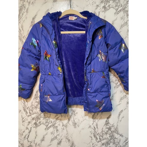 Wonder Nation Girls' Hooded Puffer Jacket With Star Print & Faux-Fur Lining 6-6X - Picture 4 of 11