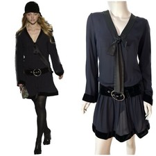 "LOVE STORY" Michael Kors Collection $1490 Drop Waist Silk Velvet Belted Dress 0