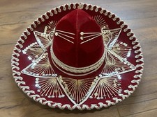 Pigalle Mariachi Red Velvet Youth Sombrero Sequin Embroidered Festival