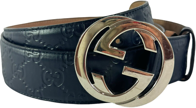 GUCCI 411924 Guccissima Navy Blue Leather Interlocking G