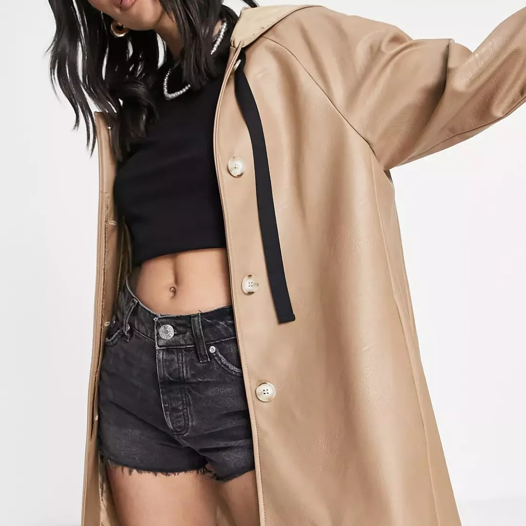 Helene Berman Short Hooded Pleather Swing Mac Size 8 RRP 220