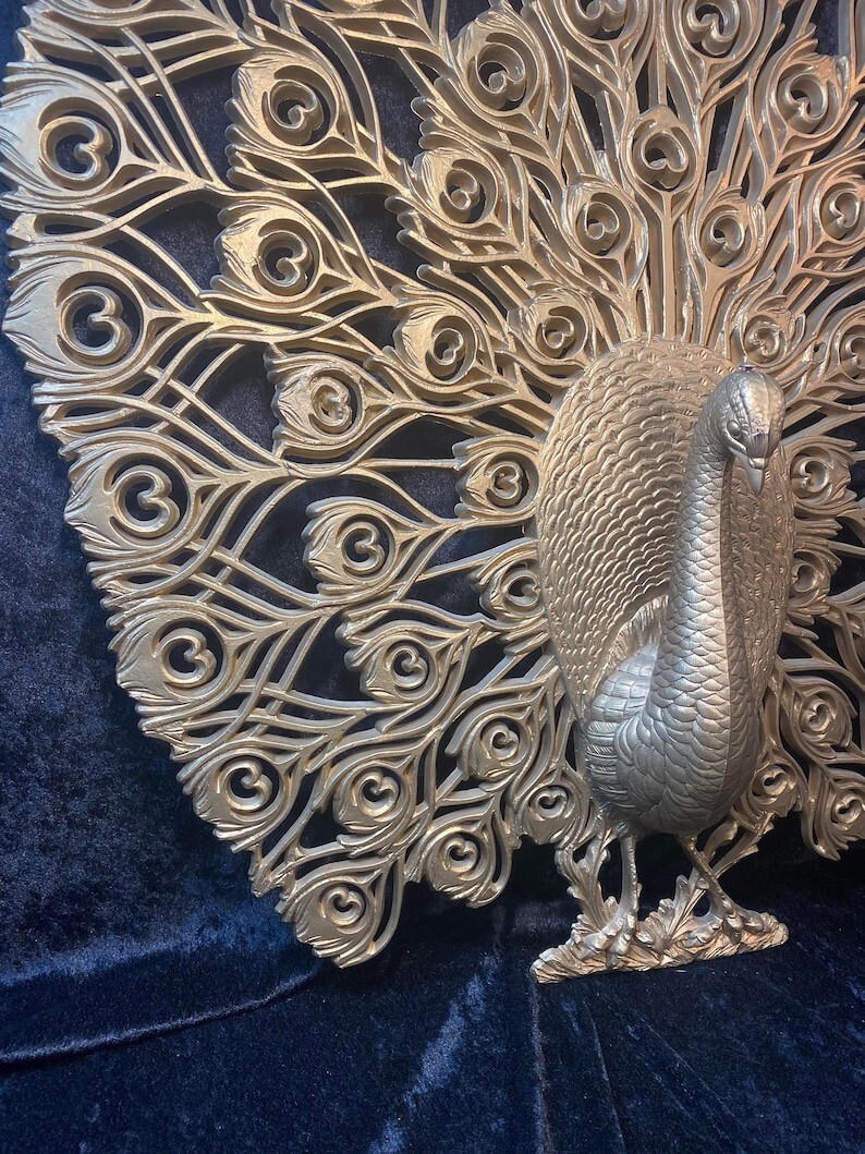 Vintage Gold Mid Century Peacock Wall Art Hanging Burwood