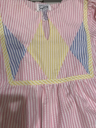 Saybury Vintage Seersucker Dress Pink Blue Yellow Stripe Womens Size M NWT - Picture 6 of 7