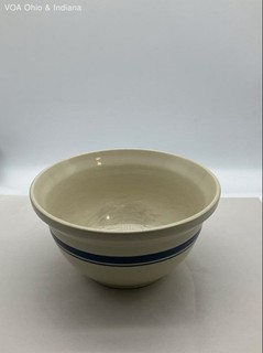 Friendship Pottery Blue Stripe Mixing Bowl 6 Qt Large Roseville Ohio Vintage