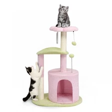 33" Cat Tree Tower with Cat Scratching Post Condo, 2-Toy Ball, Cozy House