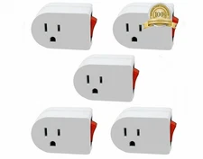 5pcs 3 prong grounded ac power wall tap 1 outlet with on off switch