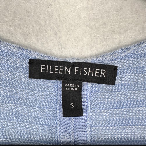Eileen Fisher 100 % Leinen Strick hoher niedriger Saum blau Tunika Top Small Coastal V-Ausschnitt - Bild 3 von 6