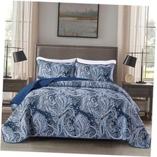 Paisley Quilt Set Size - Boho Bedspread Coverlet Set 3 California King Navy